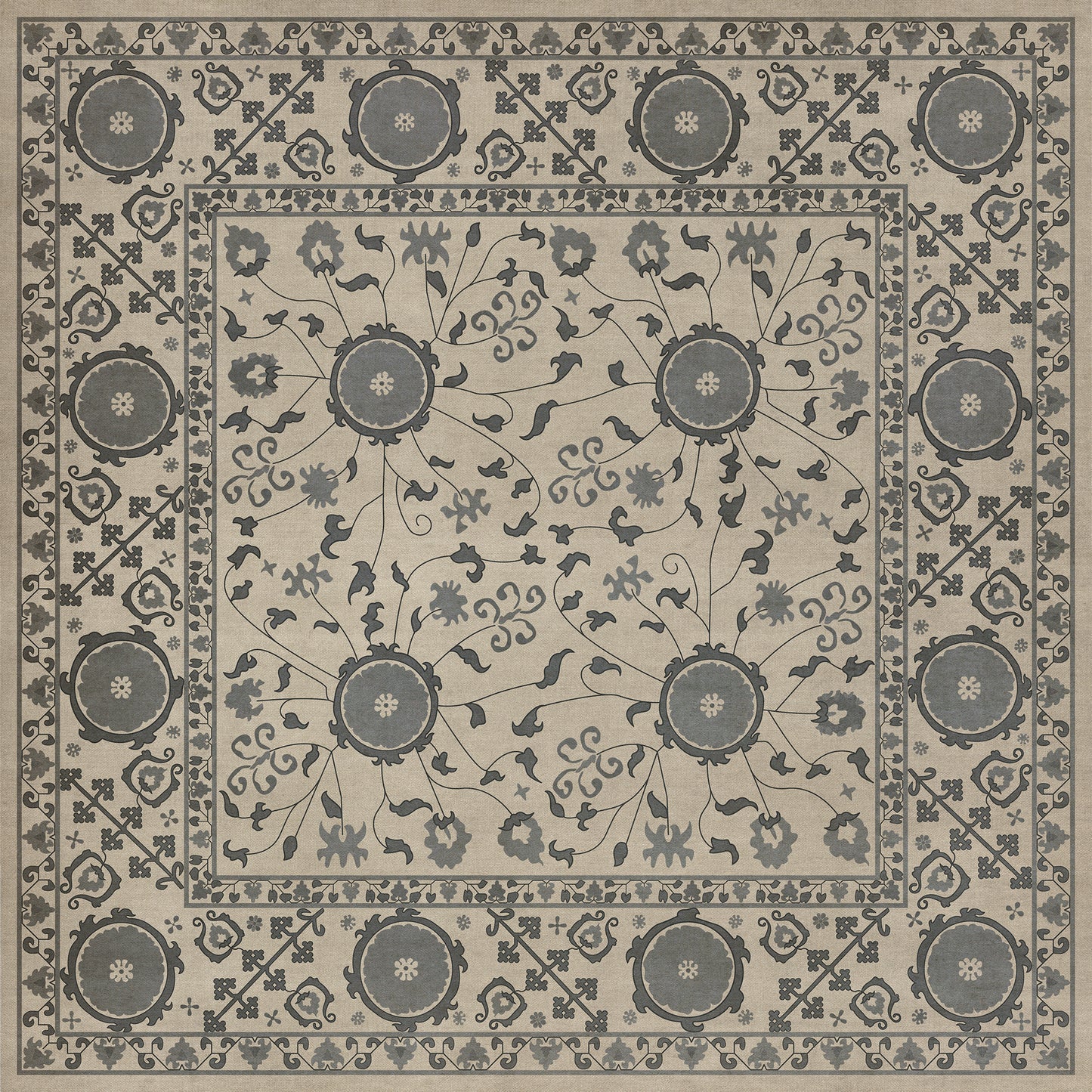 Persian Bazaar - Samarkand - Kul Rang 48x48 Vintage Vinyl Floorcloth
