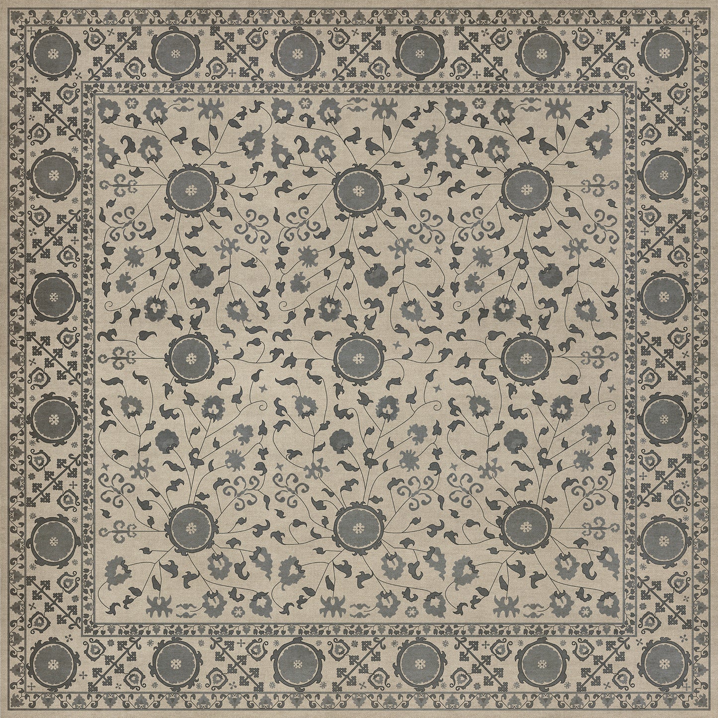 Persian Bazaar - Samarkand - Kul Rang 72x72 Vintage Vinyl Floorcloth