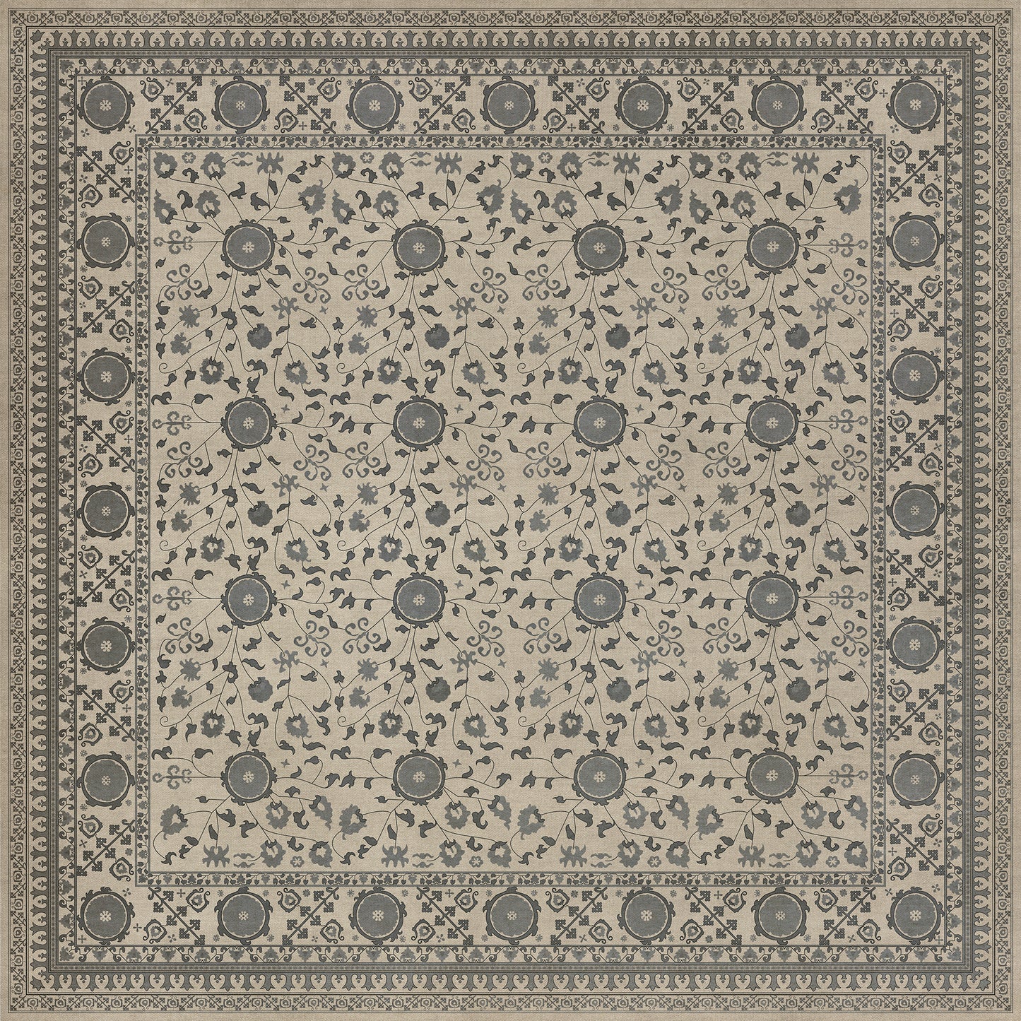 Persian Bazaar - Samarkand - Kul Rang 96x96 Vintage Vinyl Floorcloth