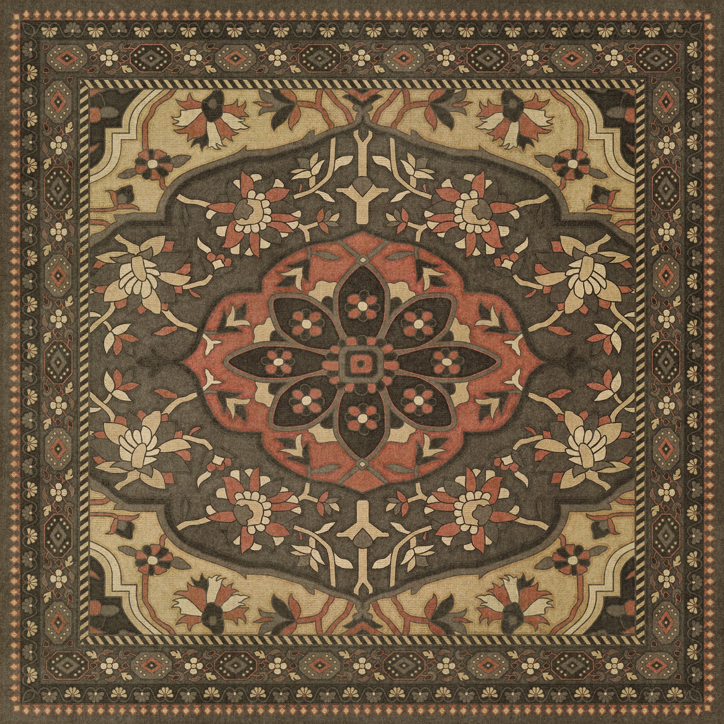 Persian Bazaar - Farahan - Azar 36x36 Vintage Vinyl Floorcloth