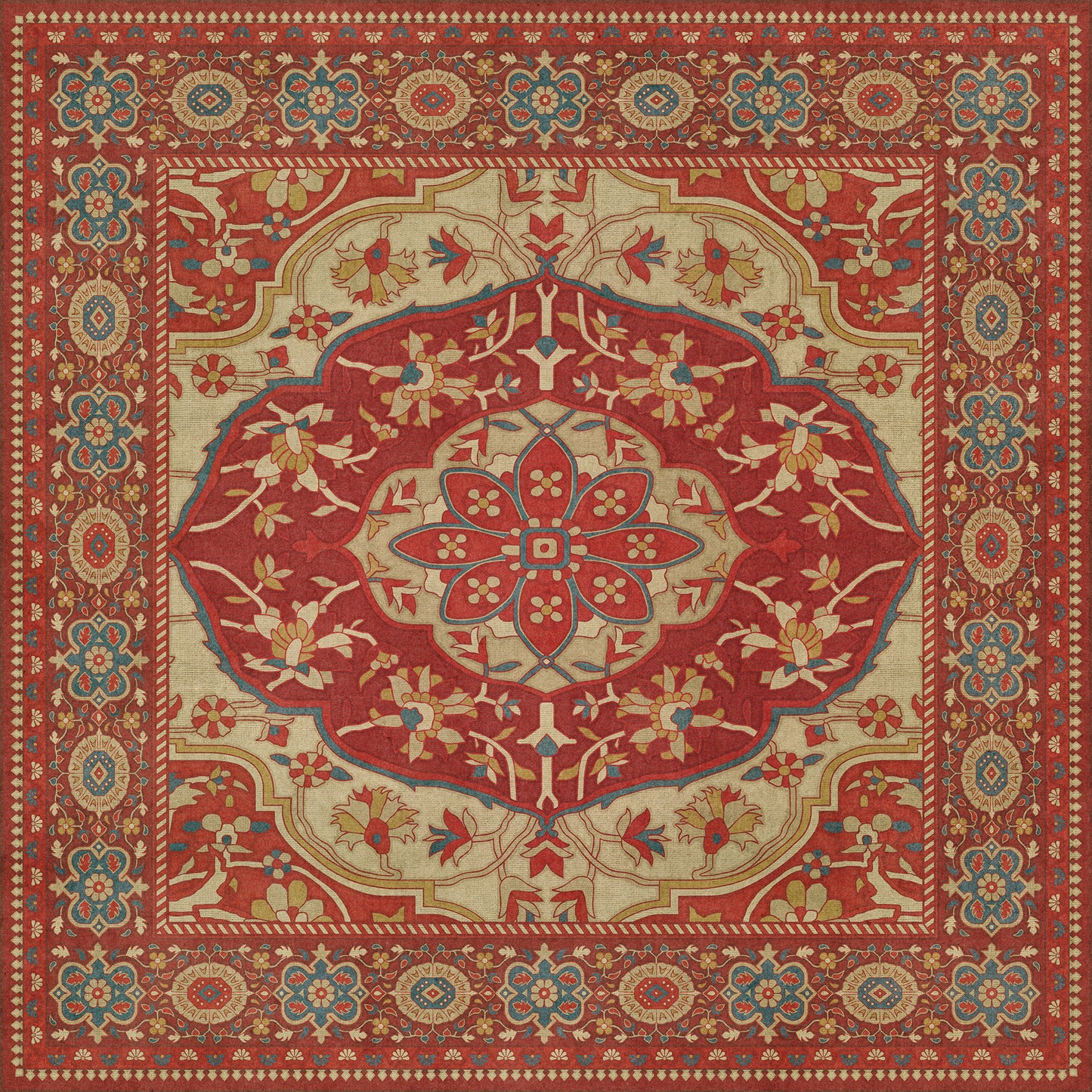 Persian Bazaar - Farahan - Firdaus 48x48 Vintage Vinyl Floorcloth