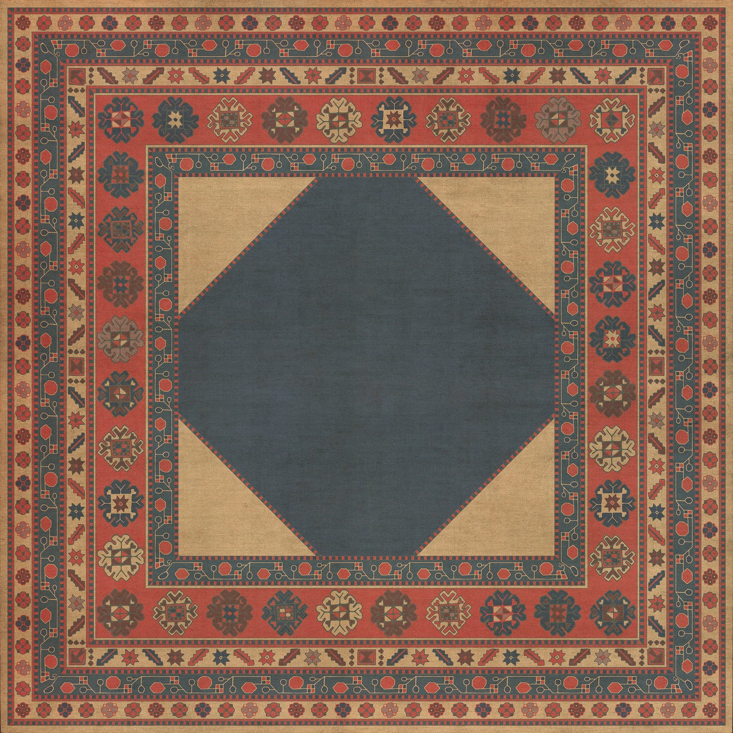 Persian Bazaar - Lombalo - Kohar 72x72 Vintage Vinyl Floorcloth