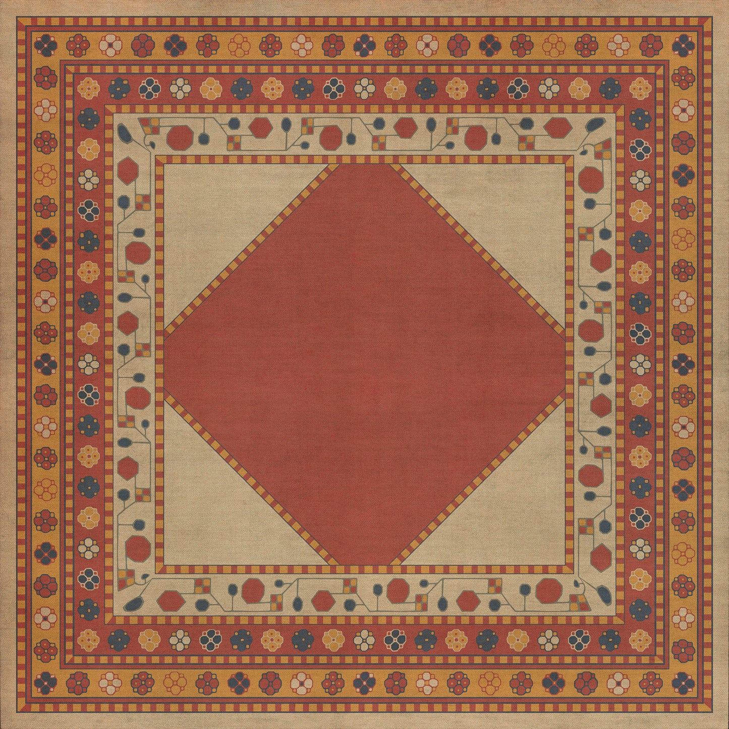 Persian Bazaar - Lombalo - Nareh 36x36 Vintage Vinyl Floorcloth
