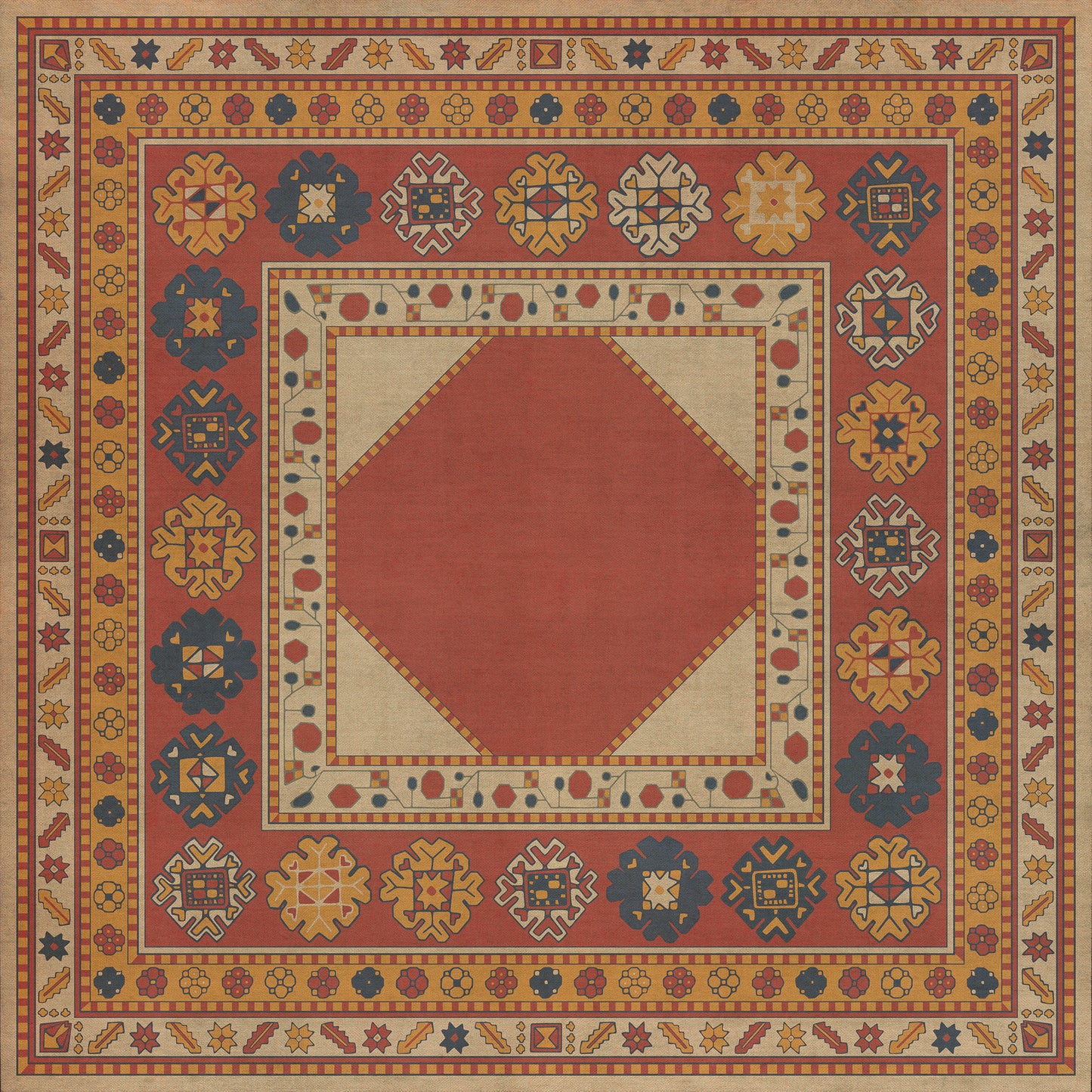 Persian Bazaar - Lombalo - Nareh 48x48 Vintage Vinyl Floorcloth