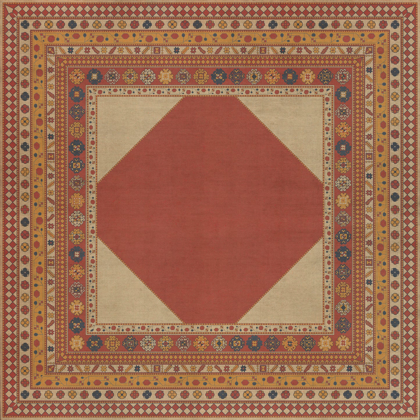 Persian Bazaar - Lombalo - Nareh 120x120 Vintage Vinyl Floorcloth