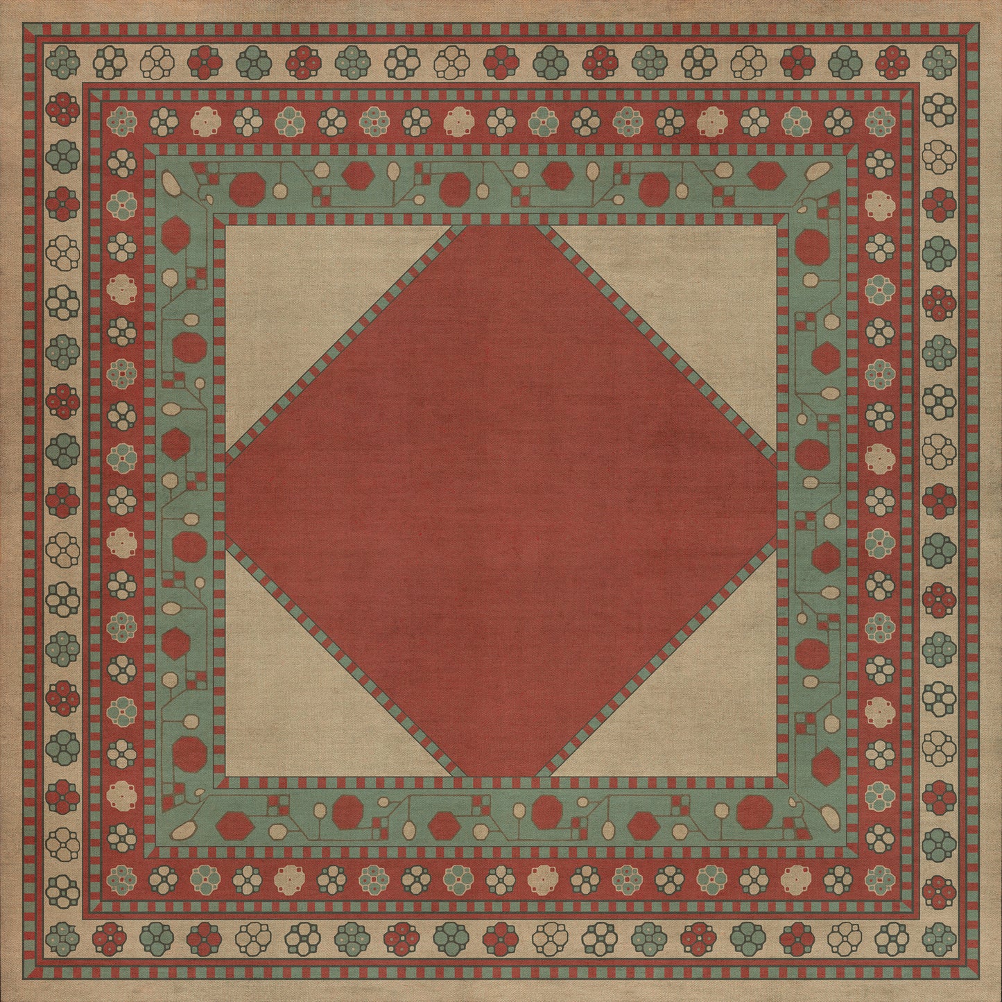 Persian Bazaar - Lombalo - Zartar 36x36 Vintage Vinyl Floorcloth