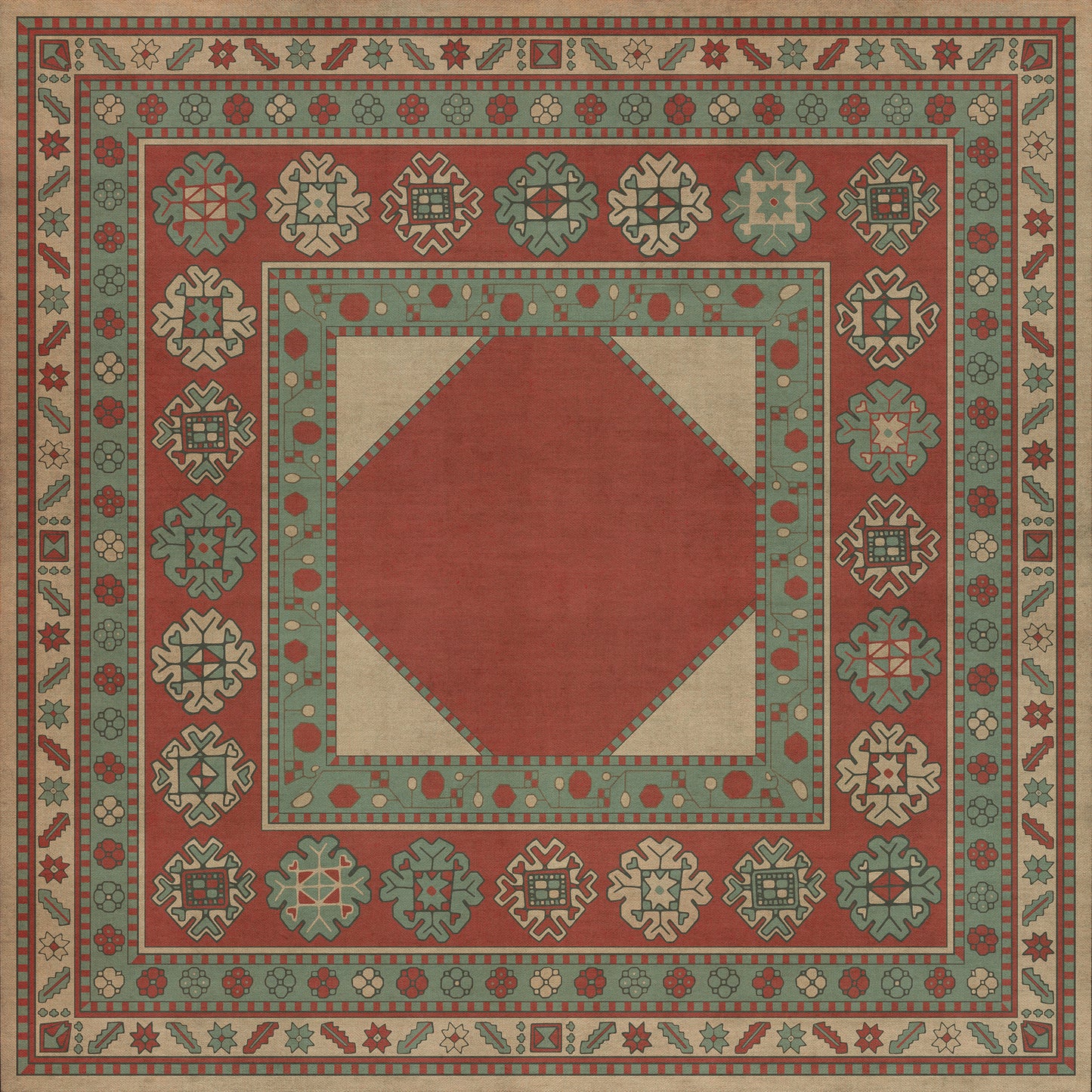 Persian Bazaar - Lombalo - Zartar 48x48 Vintage Vinyl Floorcloth