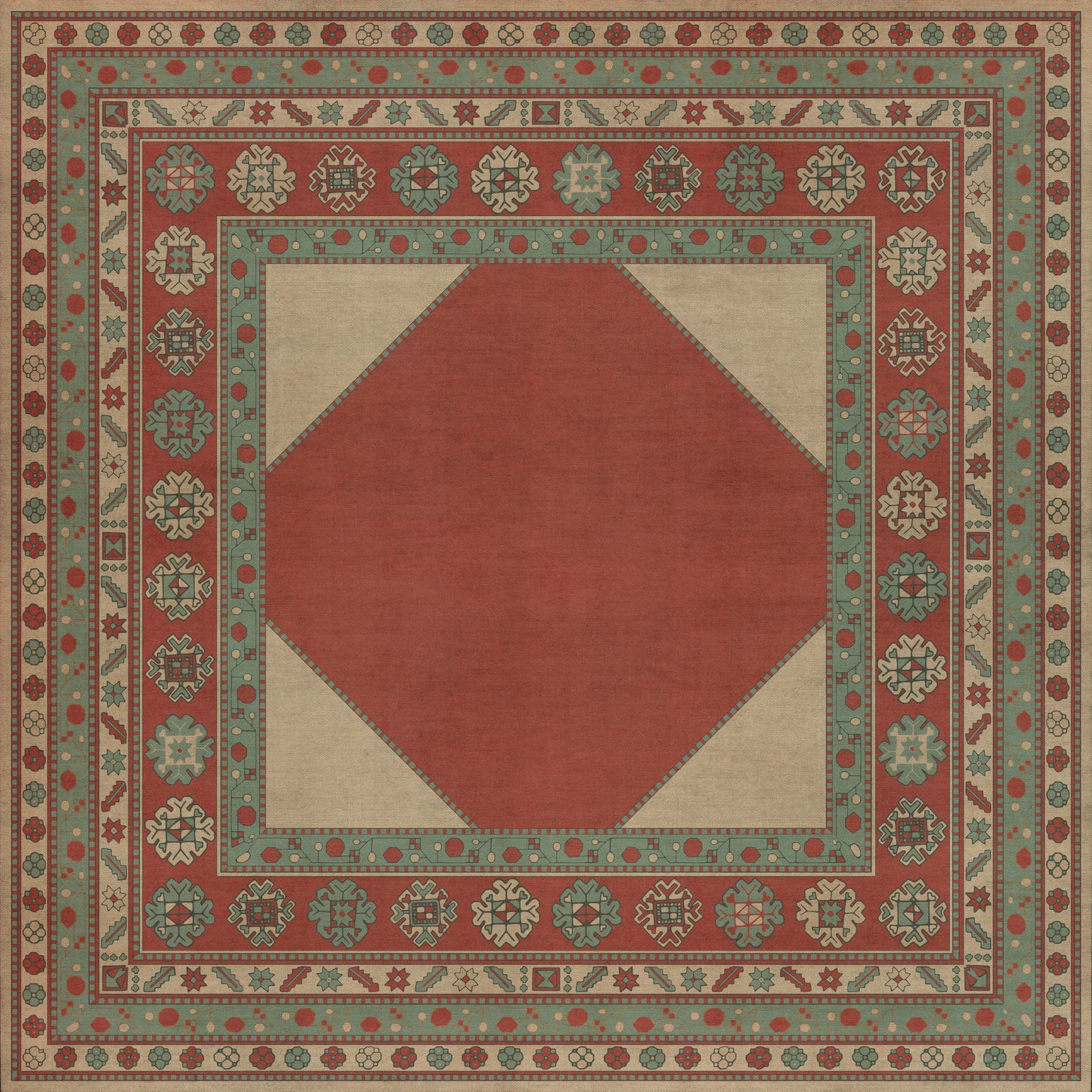 Persian Bazaar - Lombalo - Zartar 72x72 Vintage Vinyl Floorcloth