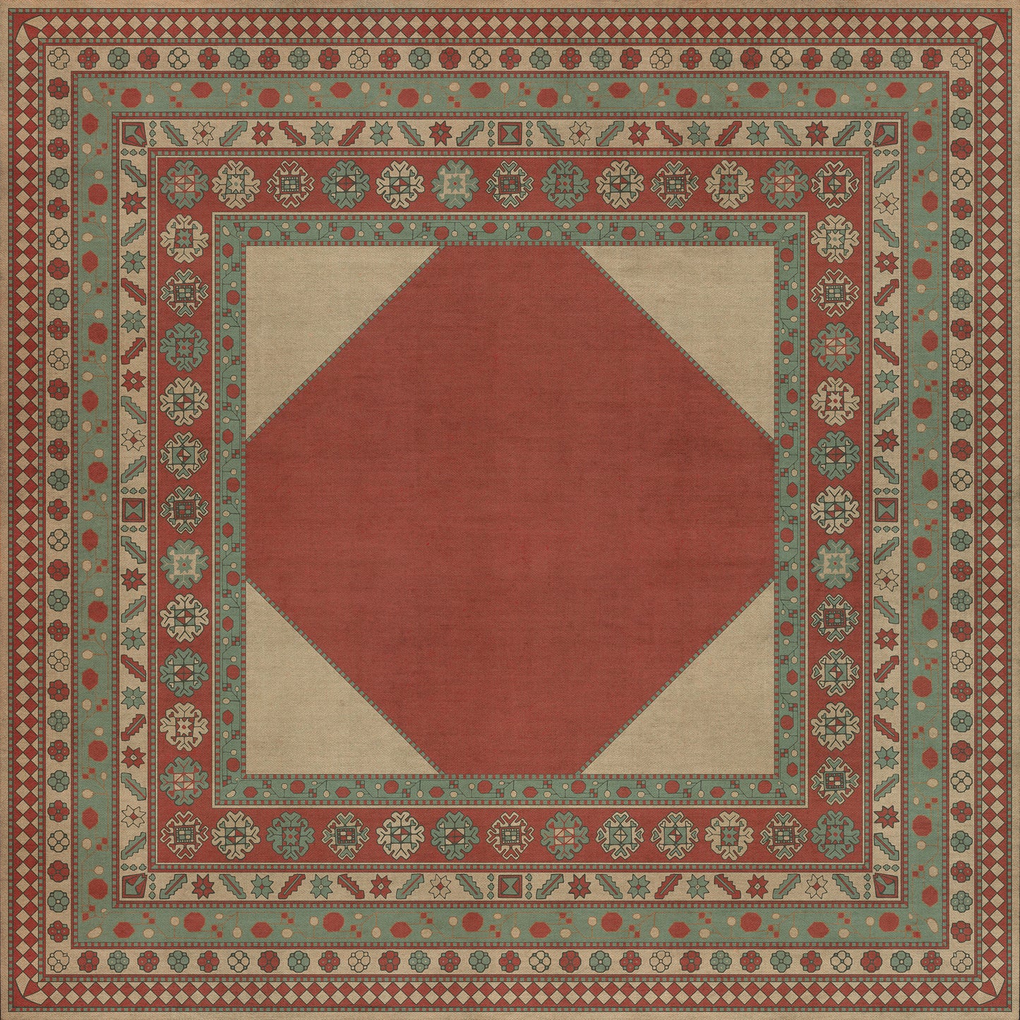 Persian Bazaar - Lombalo - Zartar 96x96 Vintage Vinyl Floorcloth