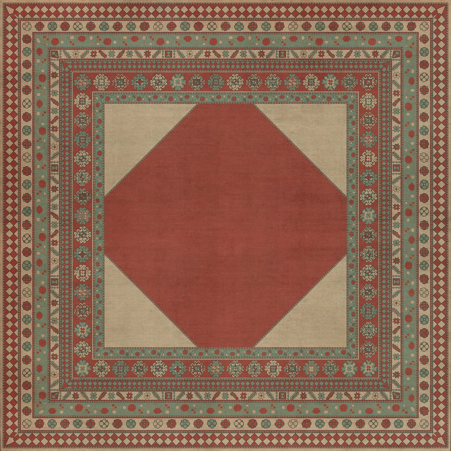 Persian Bazaar - Lombalo - Zartar 120x120 Vintage Vinyl Floorcloth