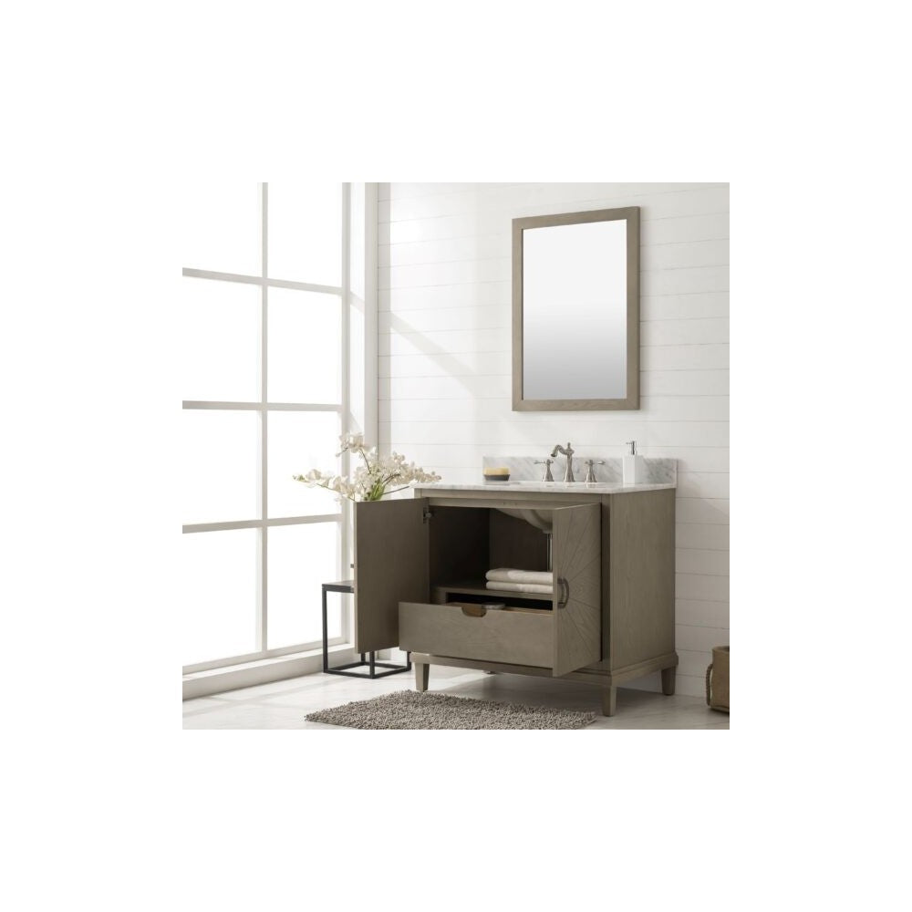 36" Antique Gray Oak Vanity With Carrara White Top