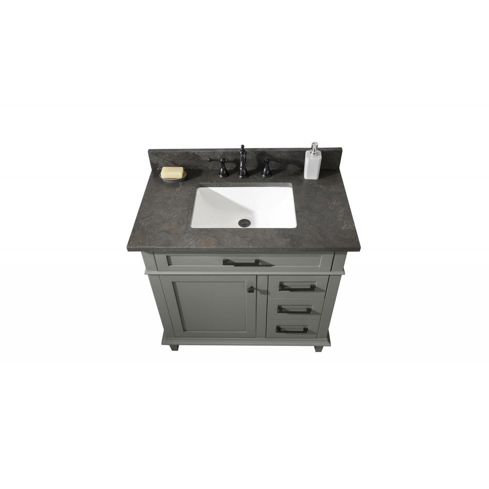 36" Pewter Green Finish Sink Vanity Cabinet With Blue Lime Stone Top