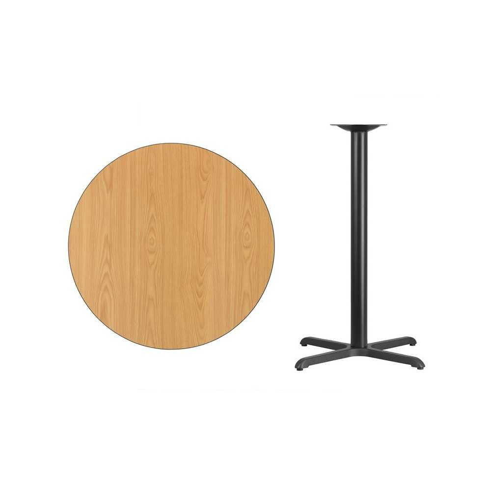 36'' Round Natural Laminate Table Top with 30'' x 30'' Bar Height Table Base