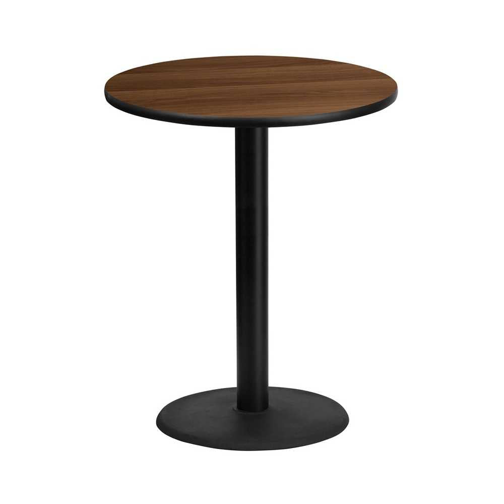 36'' Round Walnut Laminate Table Top with 24'' Round Bar Height Table Base