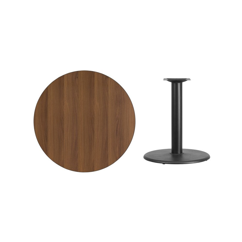 36'' Round Walnut Laminate Table Top with 24'' Round Table Height Base
