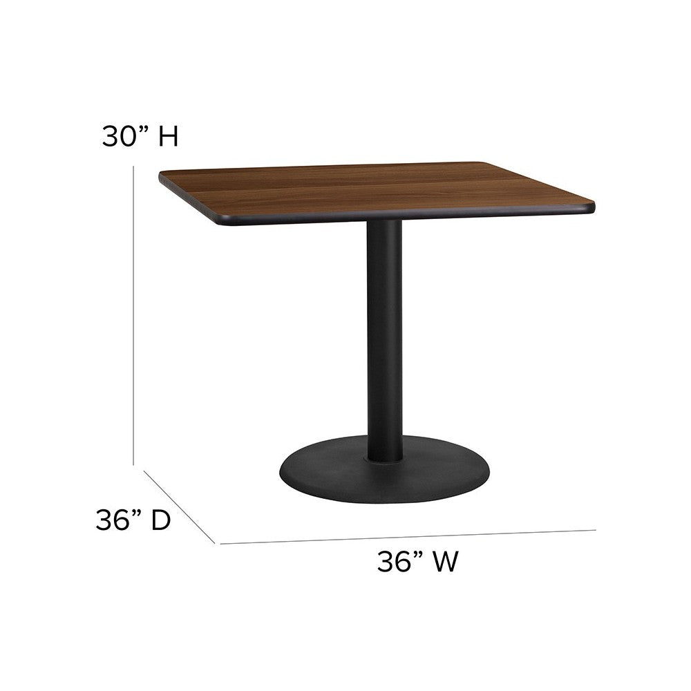 36'' Square Natural Laminate Table Set with X-Base and 4 Ladder Back Metal Chairs - Black Vinyl Seat