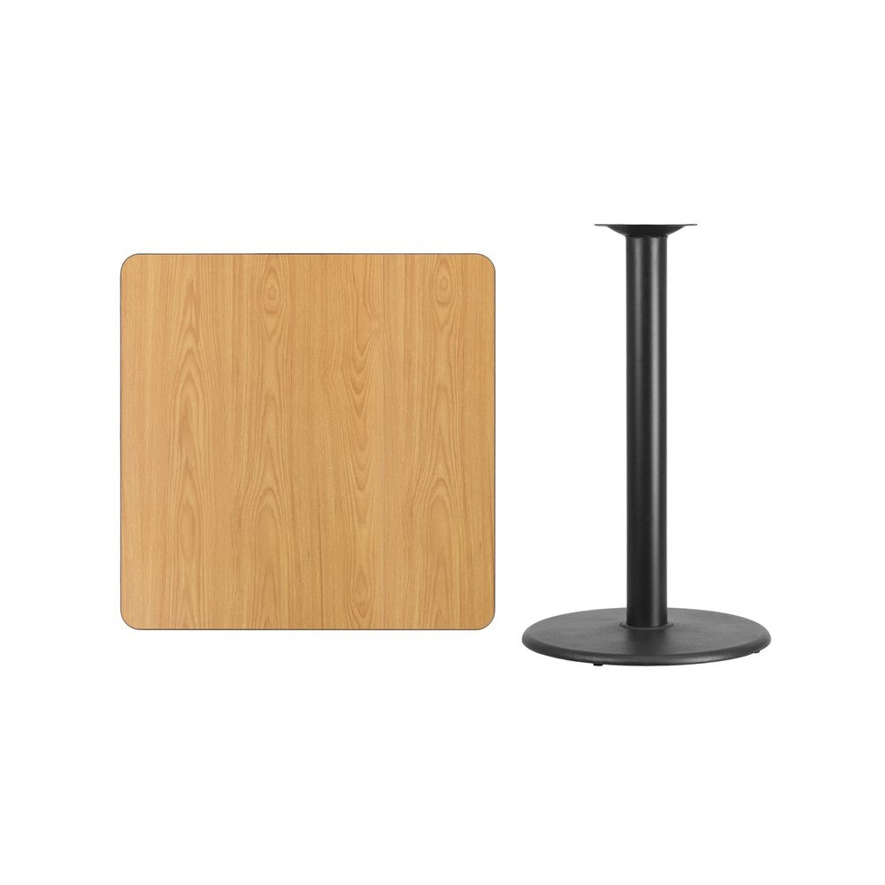 36'' Square Natural Laminate Table Top with 24'' Round Bar Height Table Base