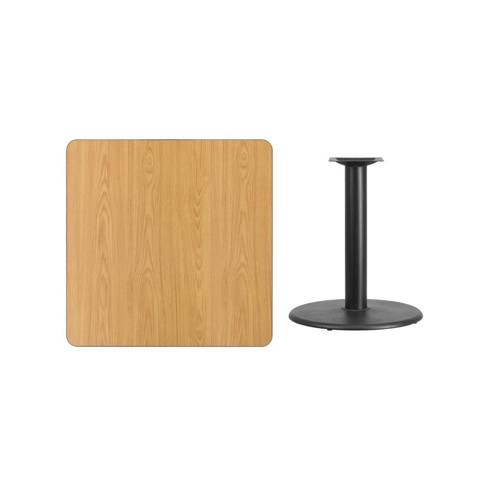 36'' Square Natural Laminate Table Top with 24'' Round Table Height Base