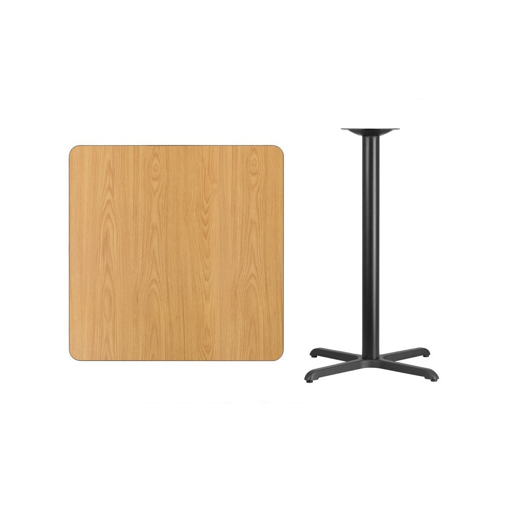 36'' Square Natural Laminate Table Top with 30'' x 30'' Bar Height Table Base