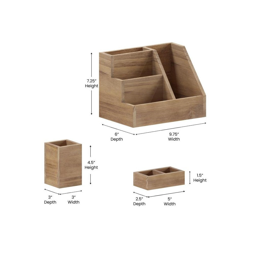 3PC Rustic Brown Organizer Set