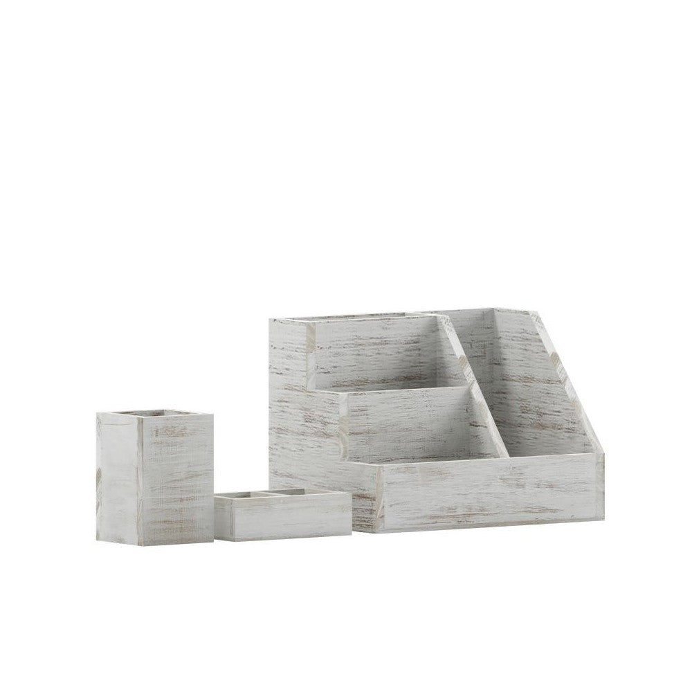 3PC Whitewashed Organizer Set