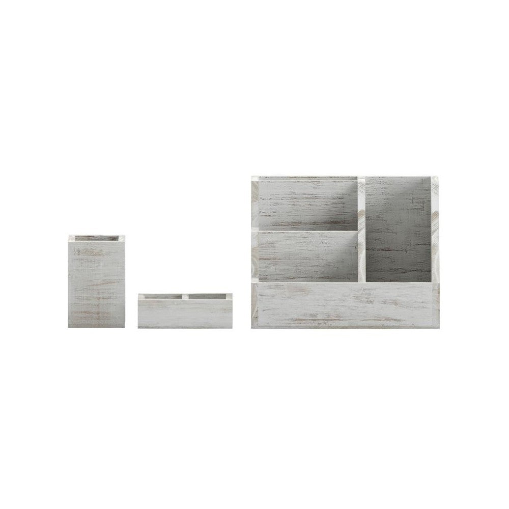 3PC Whitewashed Organizer Set