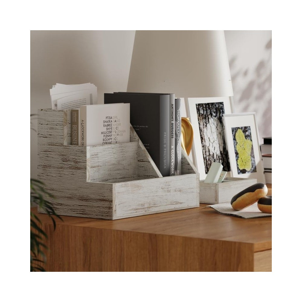 3PC Whitewashed Organizer Set