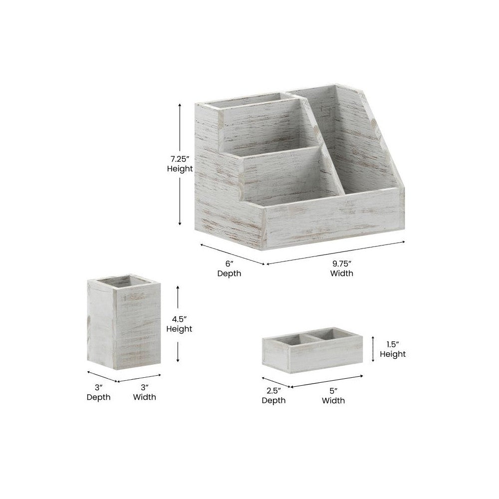 3PC Whitewashed Organizer Set