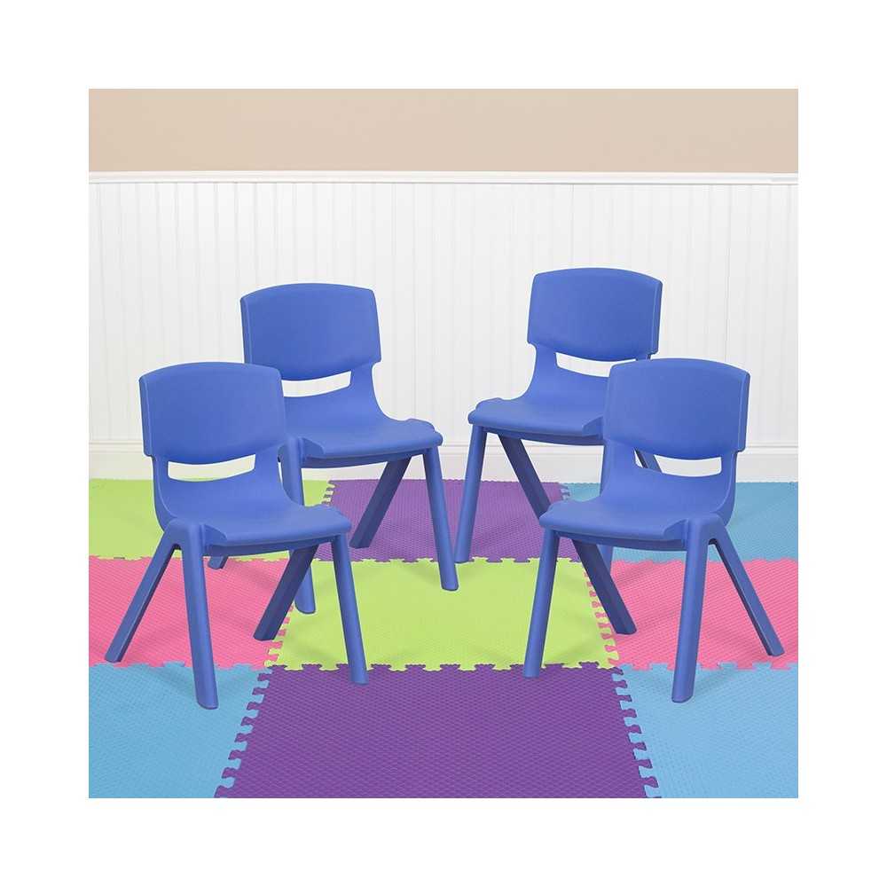 4 Pack Blue Plastic Stackable School Chair with 12'' Seat Height