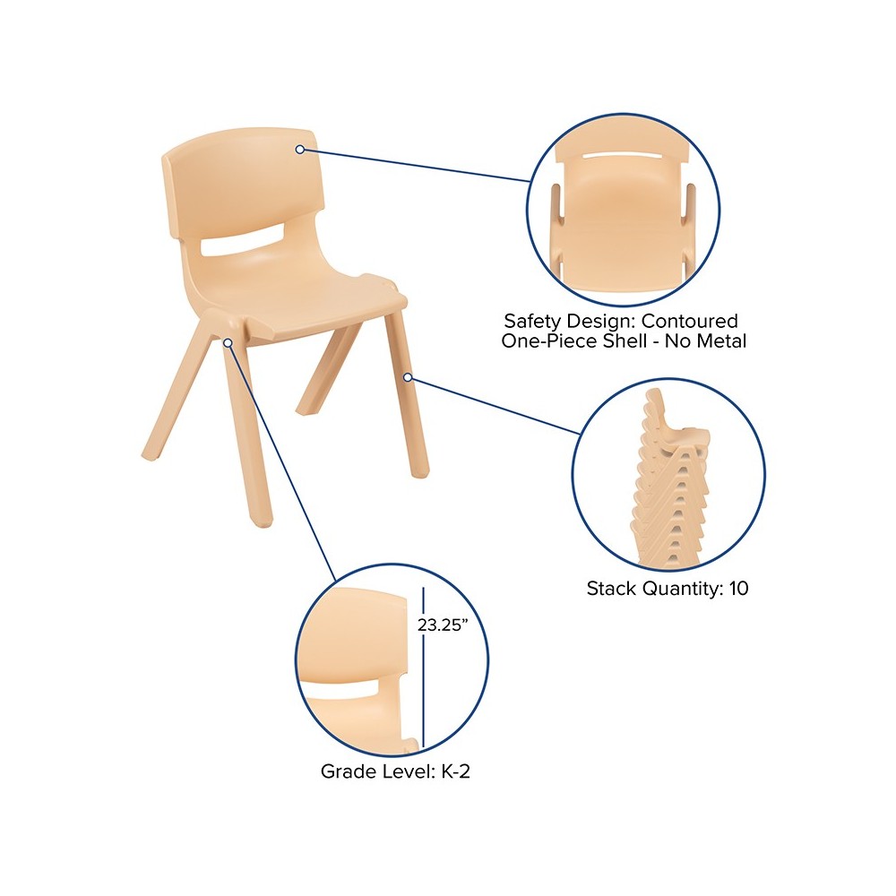 4 Pack Natural Plastic Stackable School Chair with 13.25" Seat Height