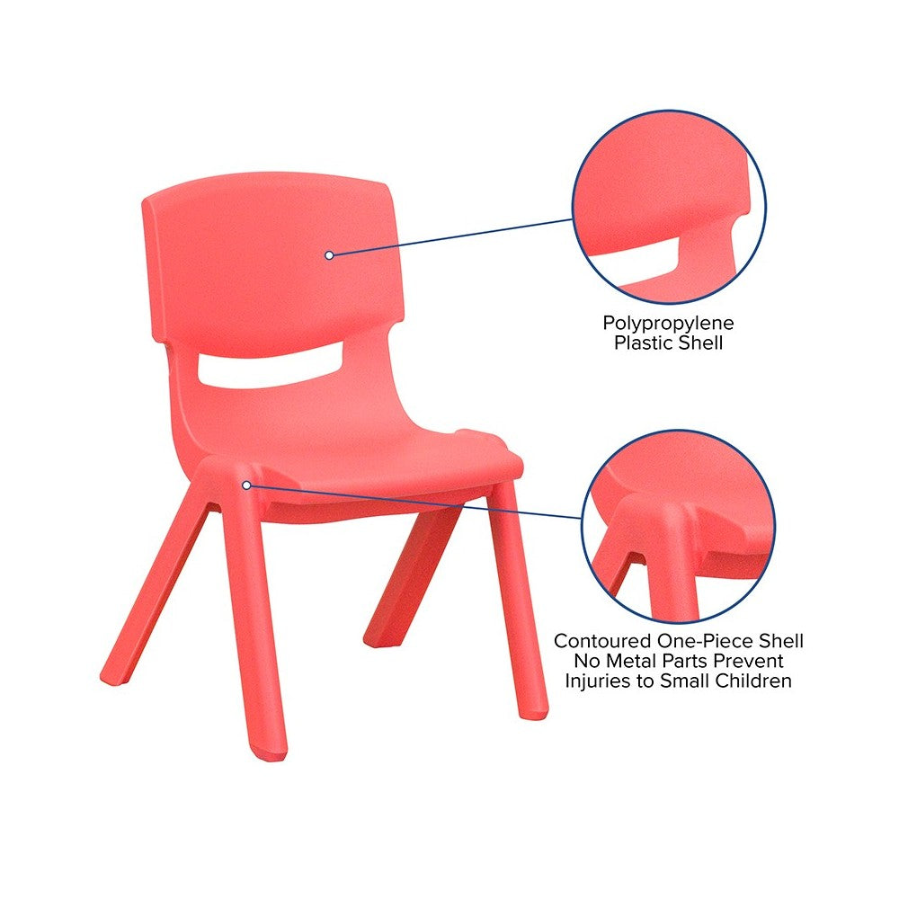 4 Pack Red Plastic Stackable School Chair with 10.5'' Seat Height