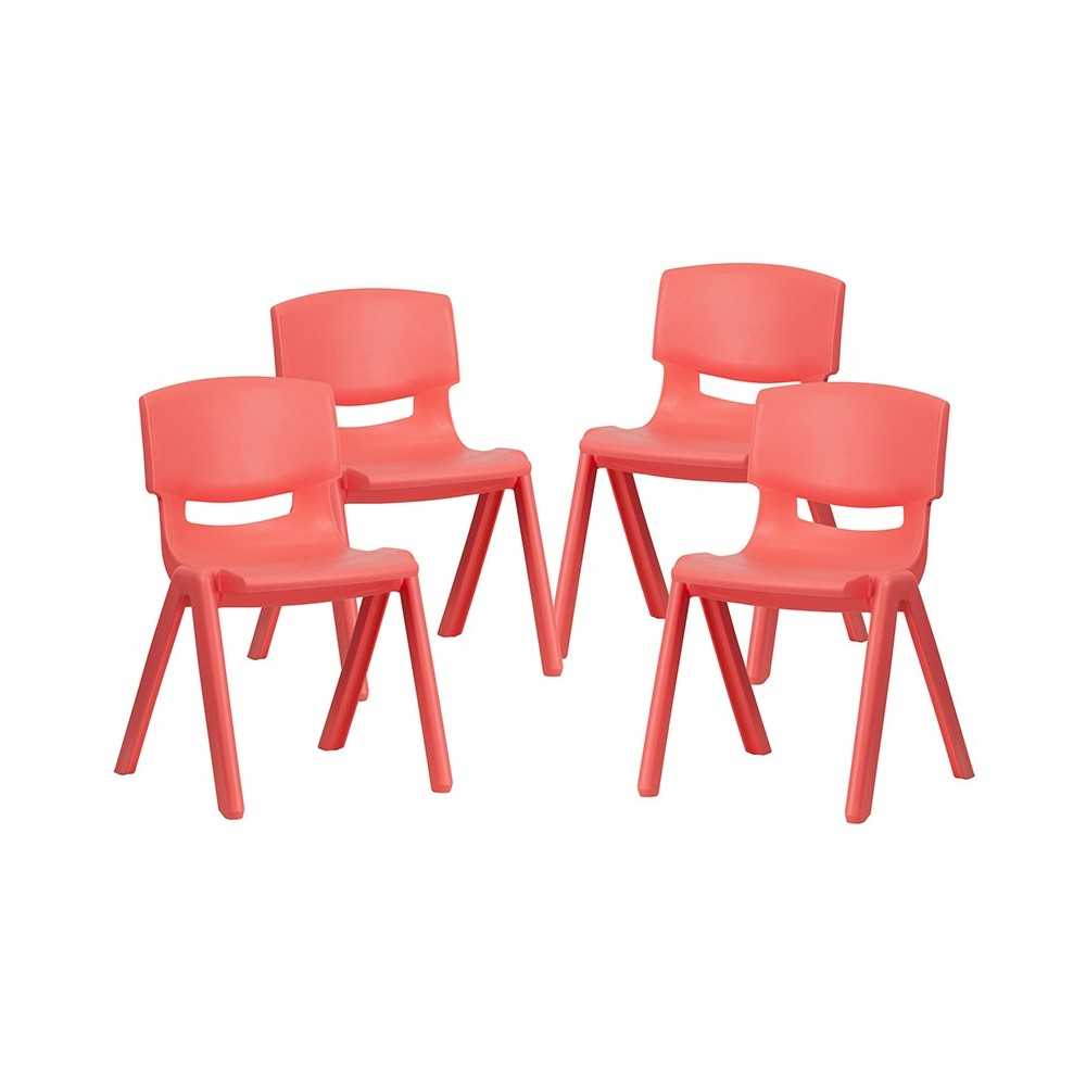 4 Pack Red Plastic Stackable School Chair with 13.25'' Seat Height