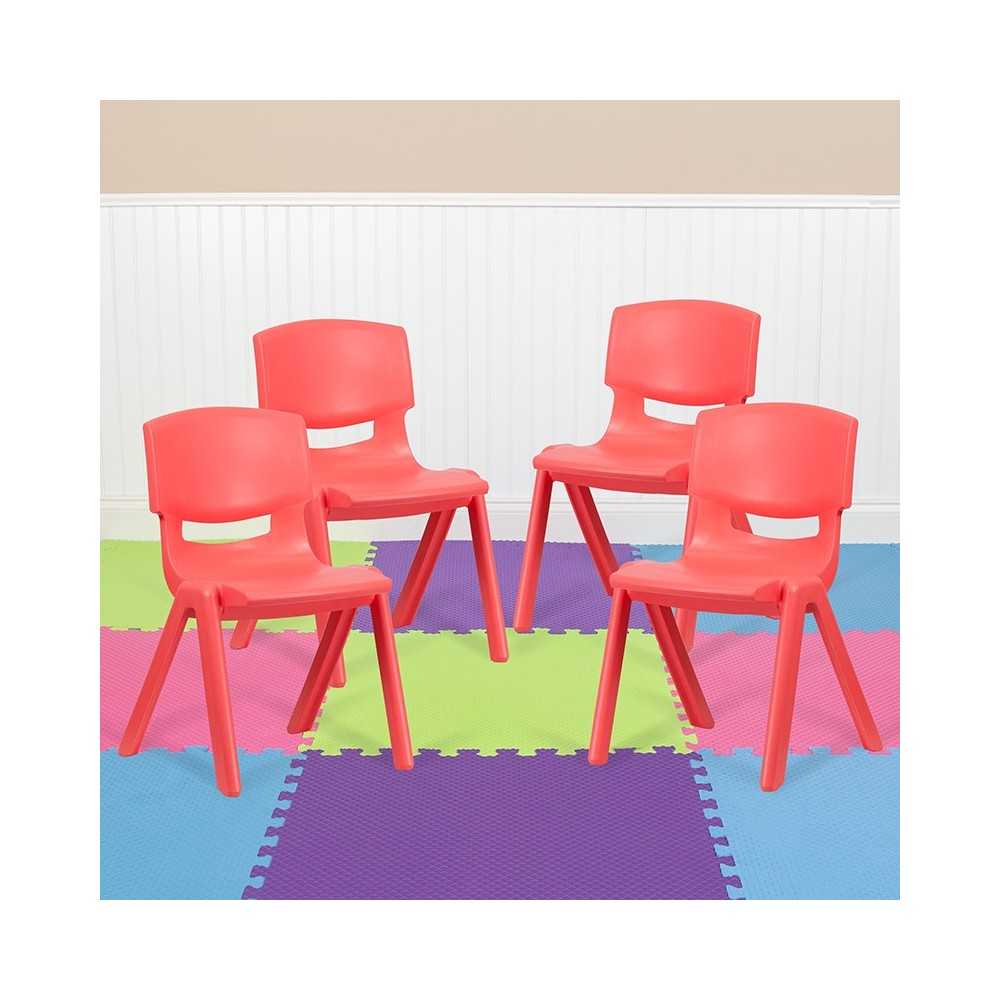 4 Pack Red Plastic Stackable School Chair with 15.5'' Seat Height