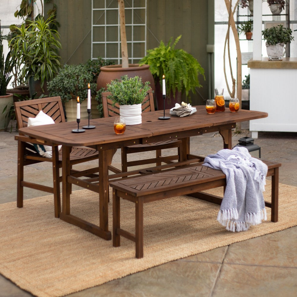 4-Piece Extendable Outdoor Patio Dining Set - Dark Brown