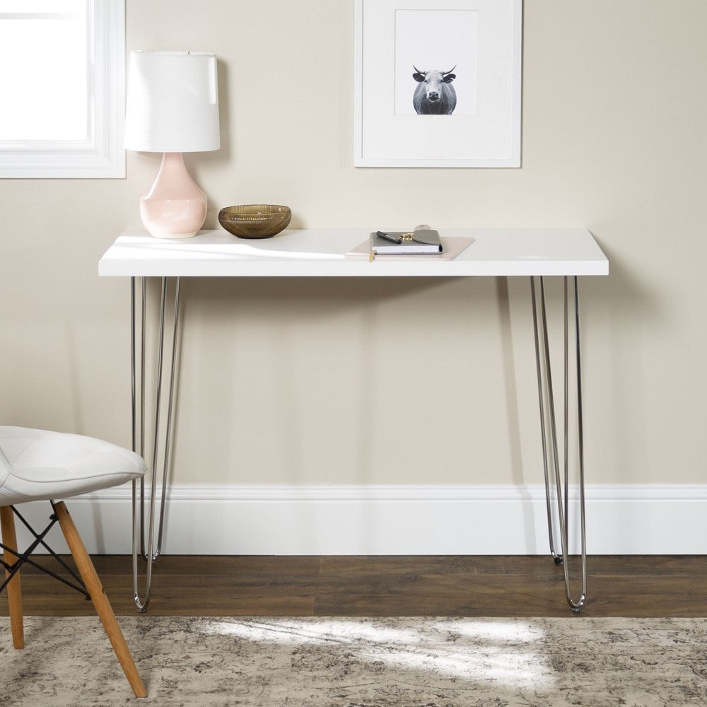 42" Mid Century Modern Wood Computer Desk - White