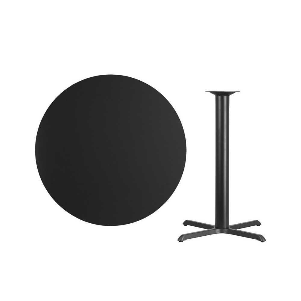 42'' Round Black Laminate Table Top with 33'' x 33'' Bar Height Table Base