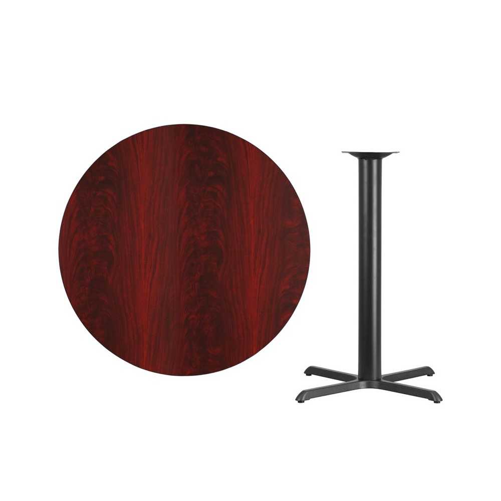 42'' Round Mahogany Laminate Table Top with 33'' x 33'' Bar Height Table Base