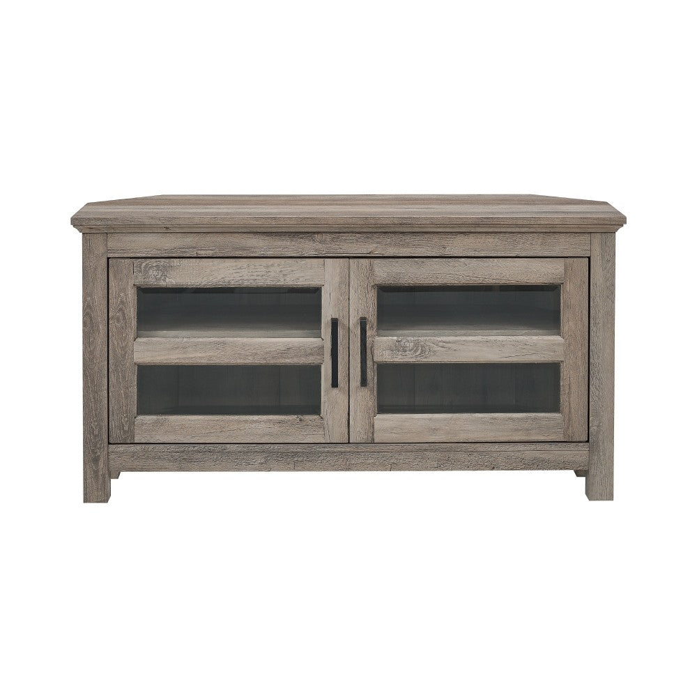 44" Transitional Modern Farmhouse Wood Corner TV Stand - Gray Wash