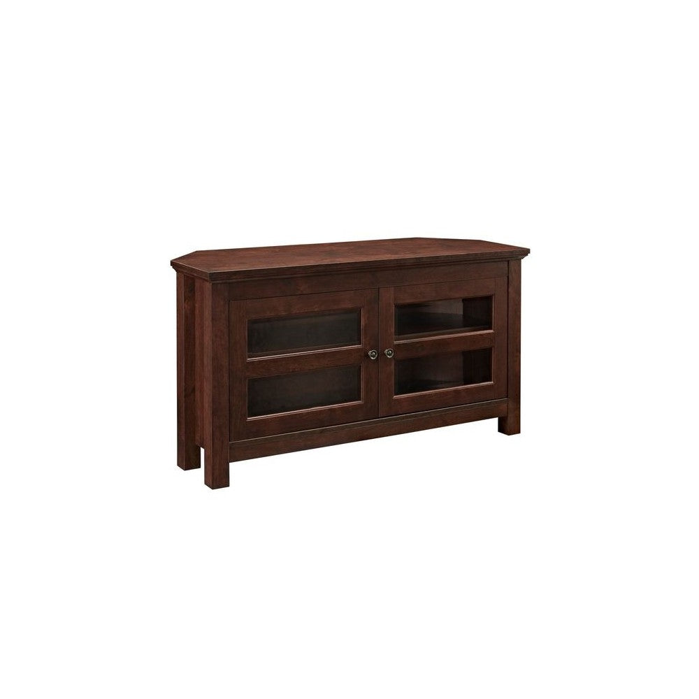 44" Transitional Modern Farmhouse Wood Corner TV Stand - Brown