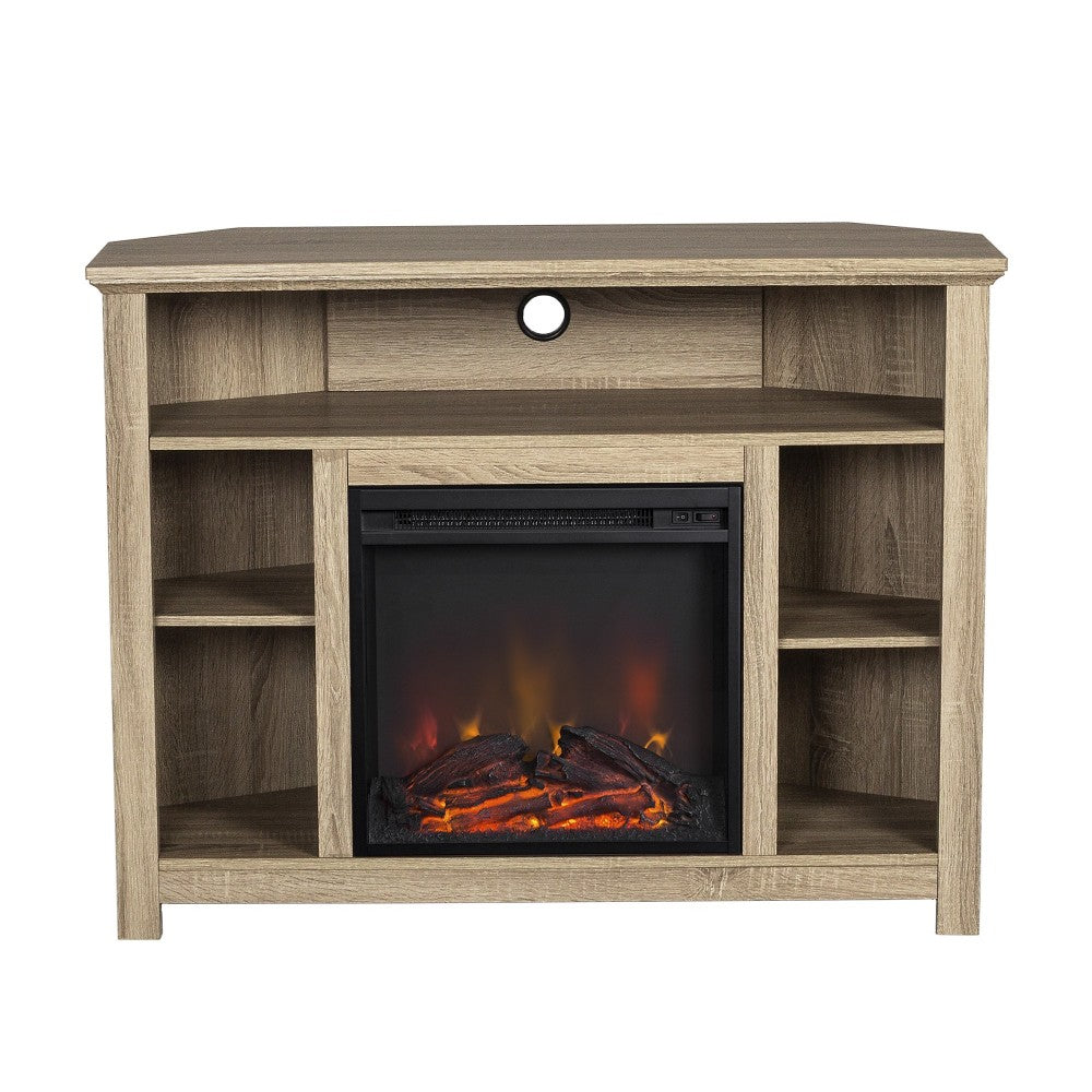 44" Wood Corner Fireplace TV Stand - Driftwood