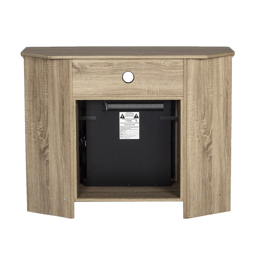 44" Wood Corner Fireplace TV Stand - Driftwood