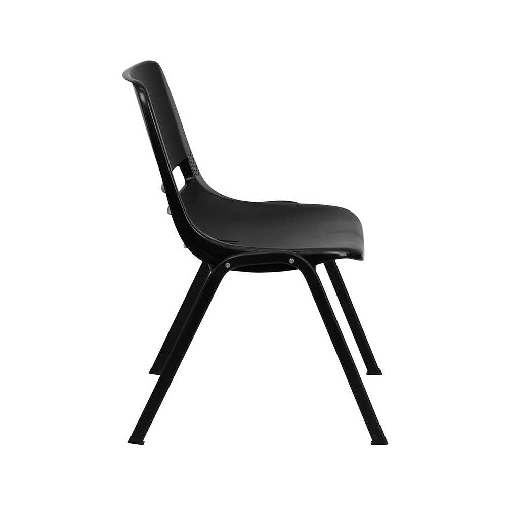 440 lb. Capacity Kid's Black Ergonomic Shell Stack Chair with Black Frame and 14" Seat Height