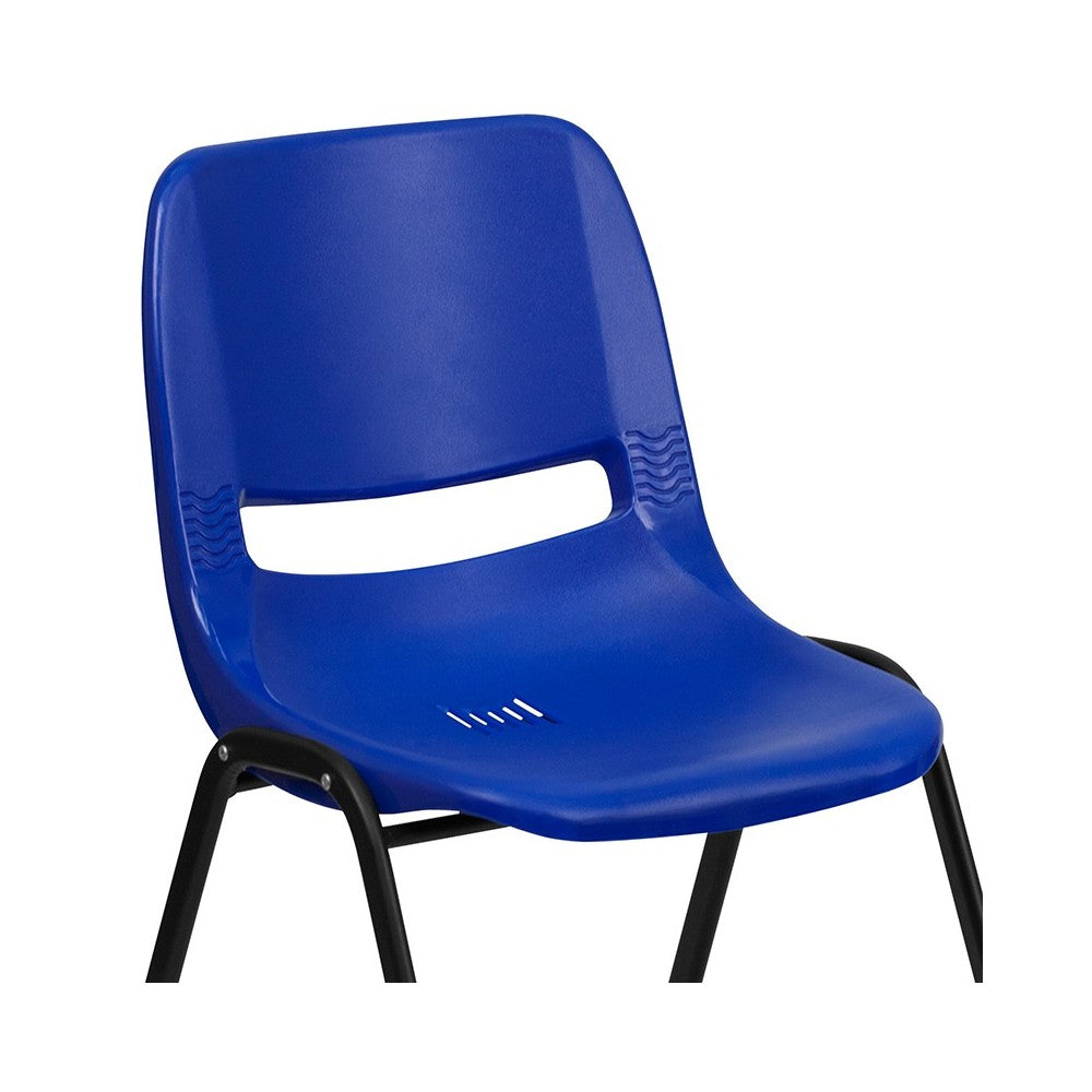 440 lb. Capacity Kid's Navy Ergonomic Shell Stack Chair with Black Frame and 12" Seat Height