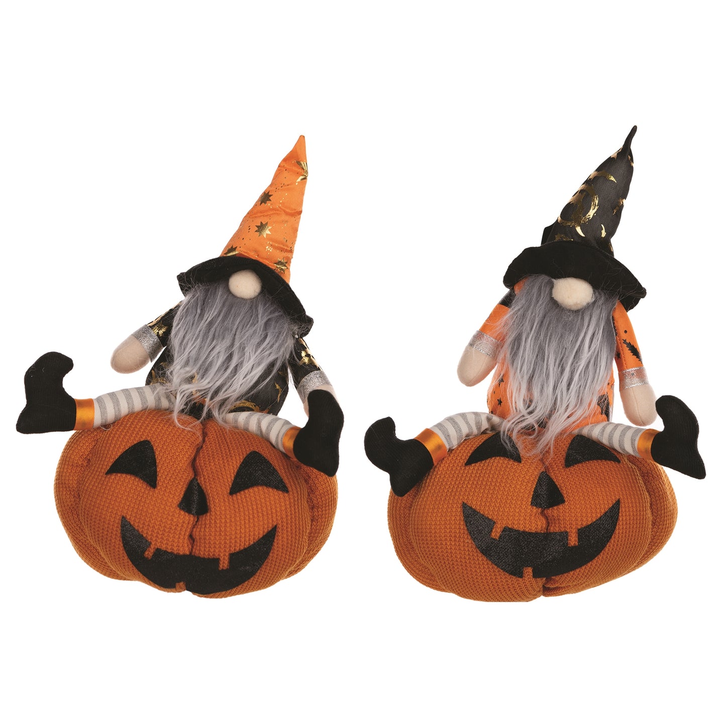 Gnome On Pumpkin (Set Of 2) 14"H Fabric
