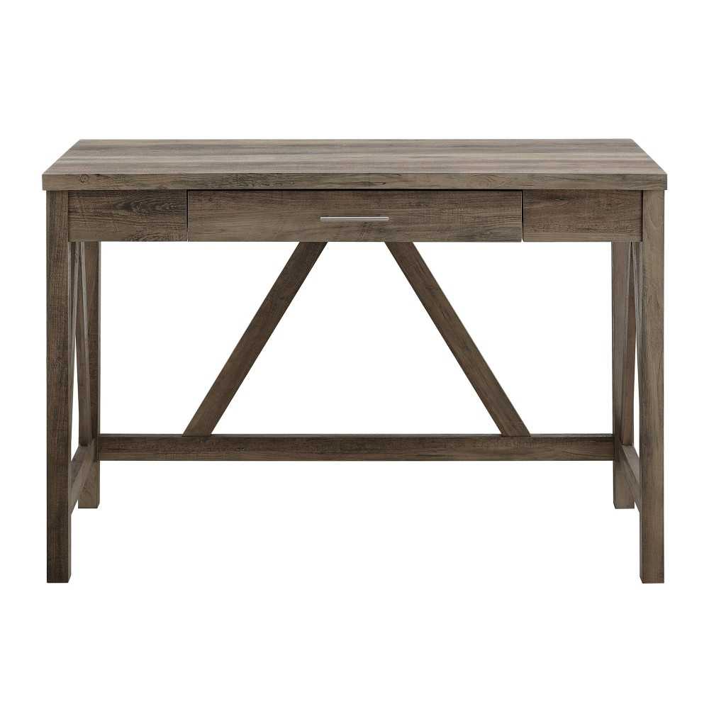 46" A Frame Modern Farmhouse Wood Computer Desk with Drawer - Gray Wash