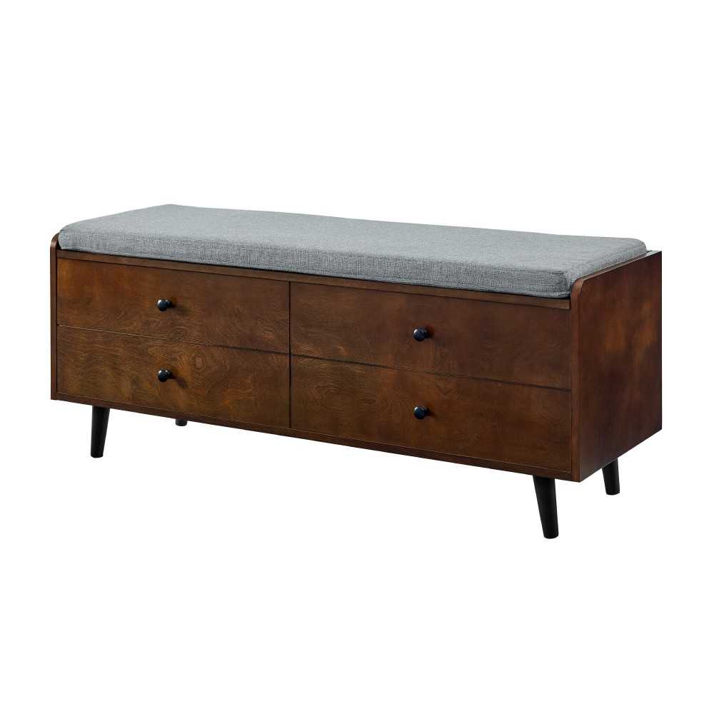 46" Mid Century Storage Bench with Cushion - Dark Walnut/Gray