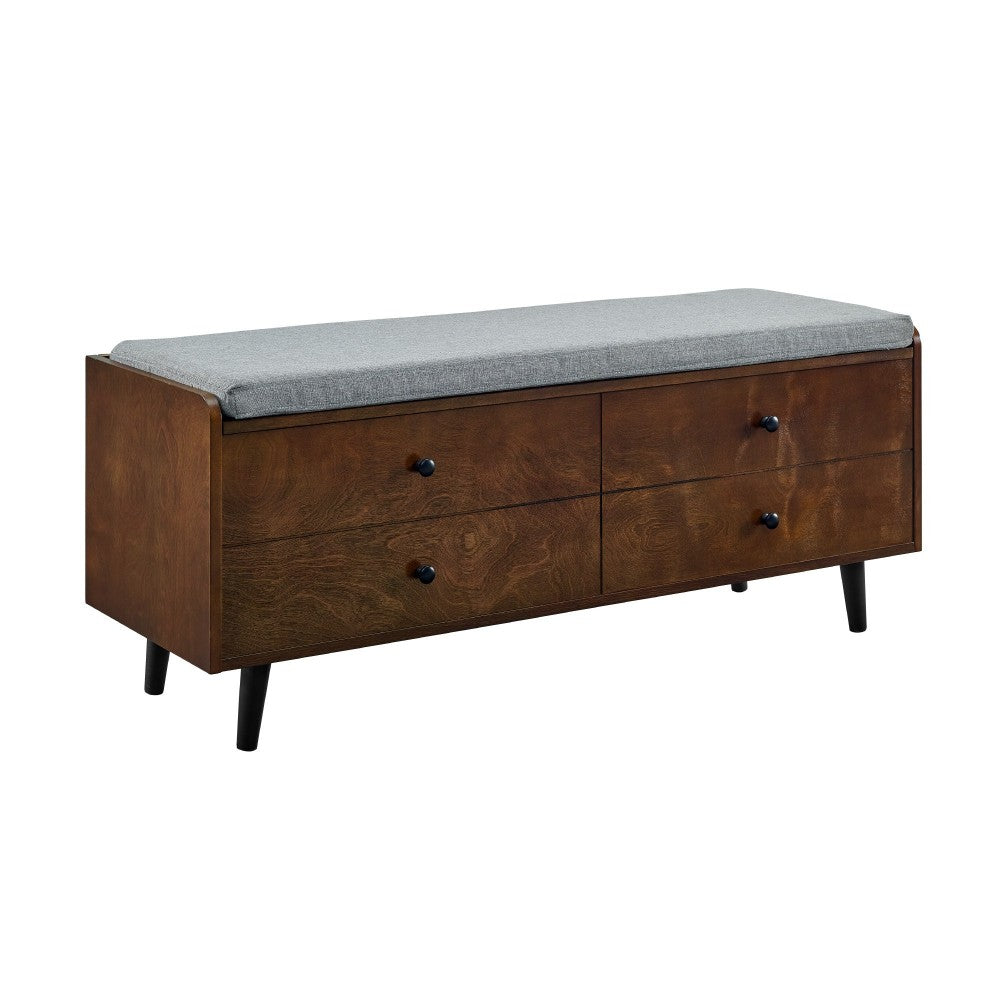 46" Mid Century Storage Bench with Cushion - Dark Walnut/Gray