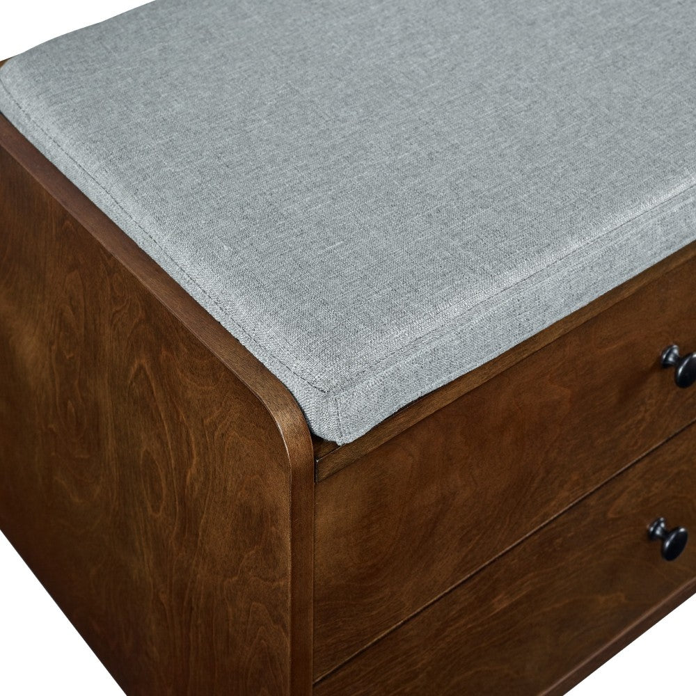 46" Mid Century Storage Bench with Cushion - Dark Walnut/Gray