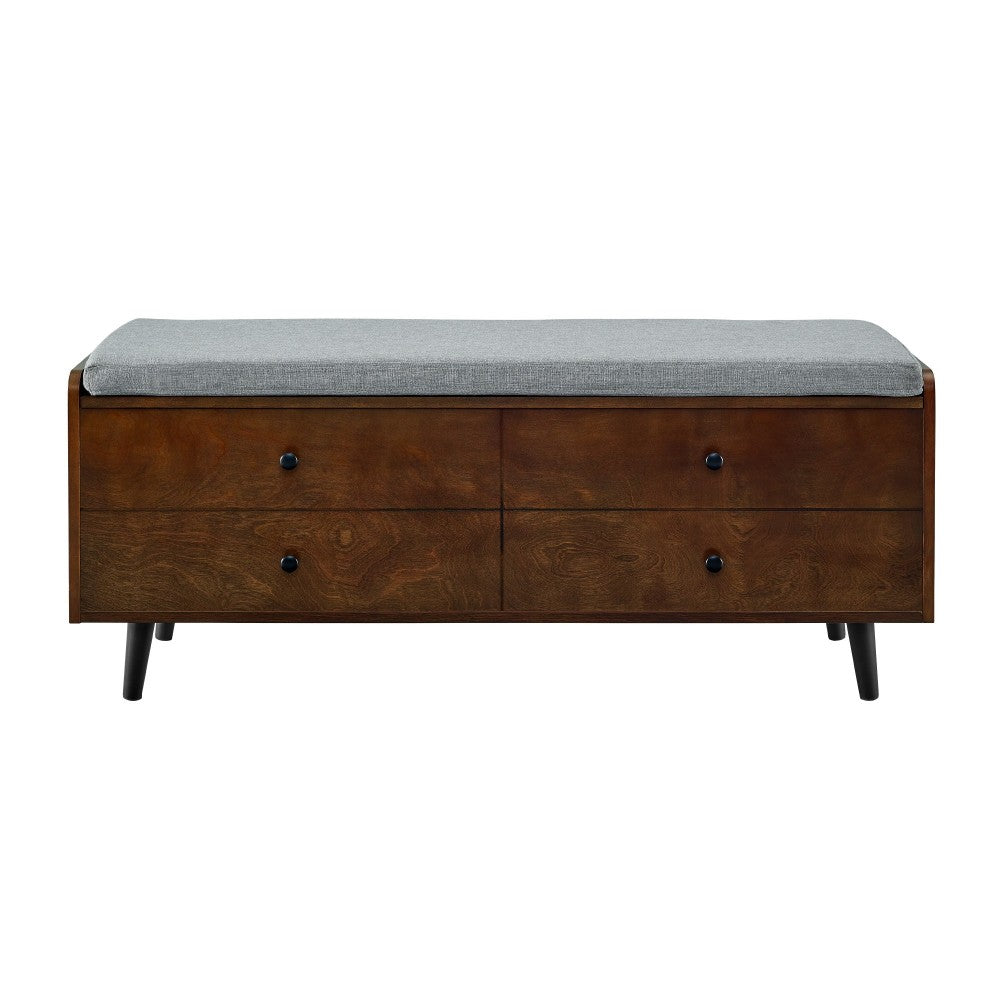 46" Mid Century Storage Bench with Cushion - Dark Walnut/Gray