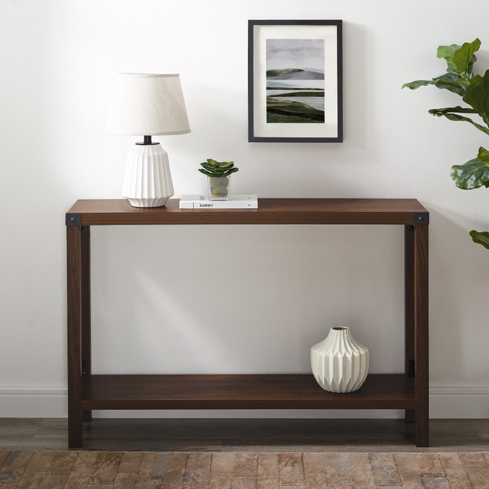 46" Rustic Farmhouse Metal X Entry Table - Dark Walnut